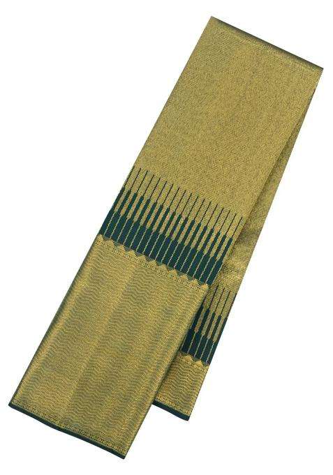Bottle Green Handloom Kanchipuram Silk Saree With Temple Border With Korvai And Temple Border Design For Women