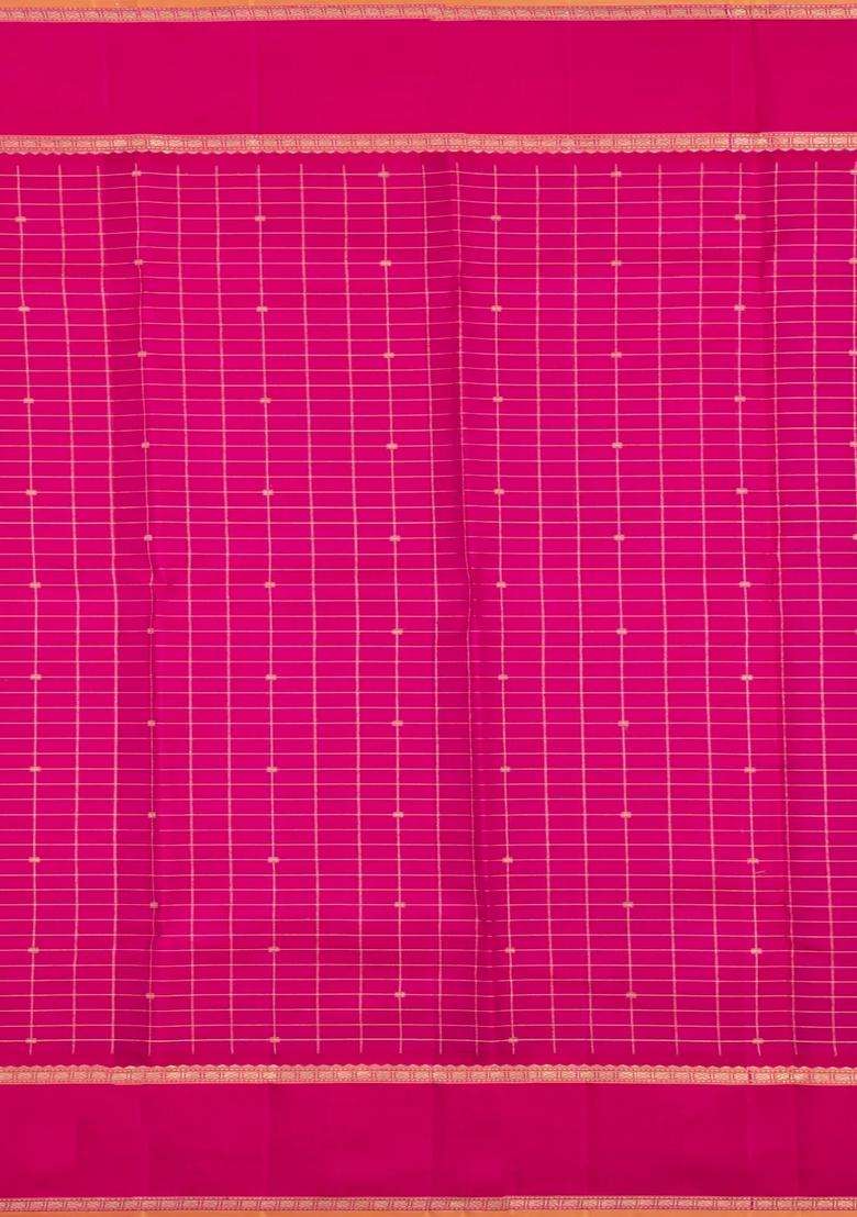 Purple Handloom Kanchipuram Silk Saree With Stripes Contrast Border With Checks And Stripes Design For Women - Indya