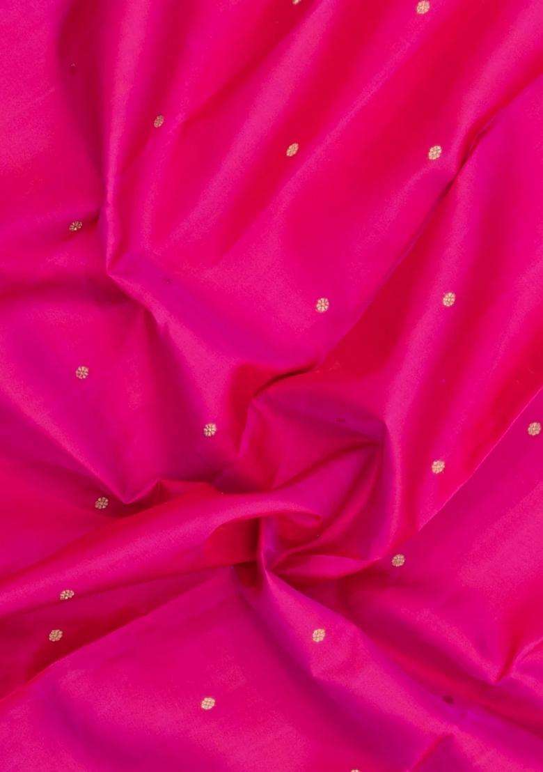 Hot Pink Handloom Kanchipuram Silk Saree With Buttas Zari Border With Buttas And Brocade Design For Women - Indya