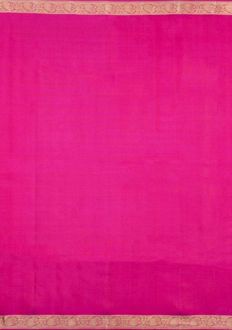 Hot Pink Handloom Kanchipuram Silk Saree With Buttas Zari Border With Buttas And Brocade Design For Women - Indya