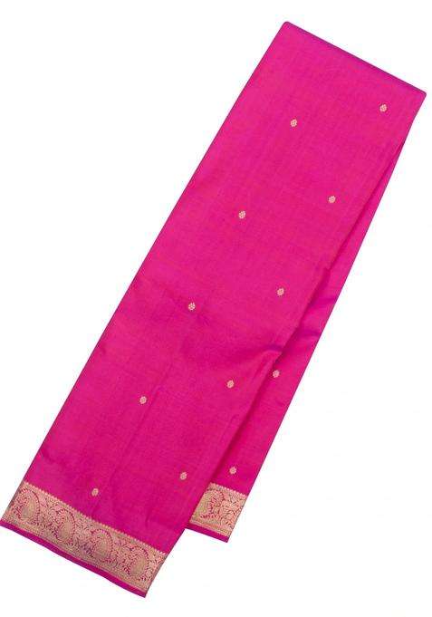 Hot Pink Handloom Kanchipuram Silk Saree With Buttas Zari Border With Buttas And Brocade Design For Women