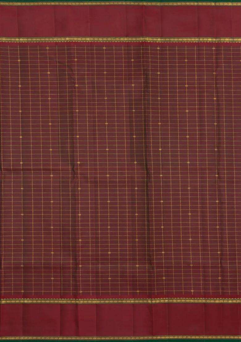 Bottle Green Handloom Kanchipuram Silk Saree With Stripes Contrast Border With Checks And Stripes Design For Women - Indya
