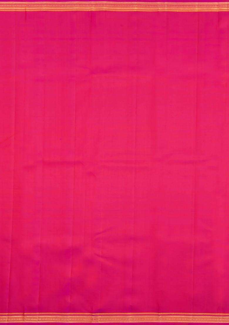Pink Handloom Kanchipuram Silk Saree With Zari Border With Traditional Woven Design For Women - Indya