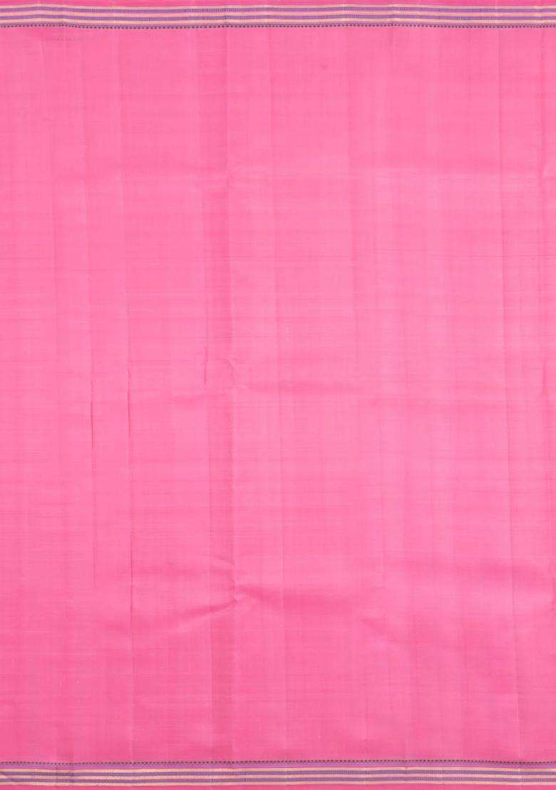 Bubblegum Pink Handloom Kanchipuram Silk Saree With Zari Border With Traditional Woven Design For Women - Indya