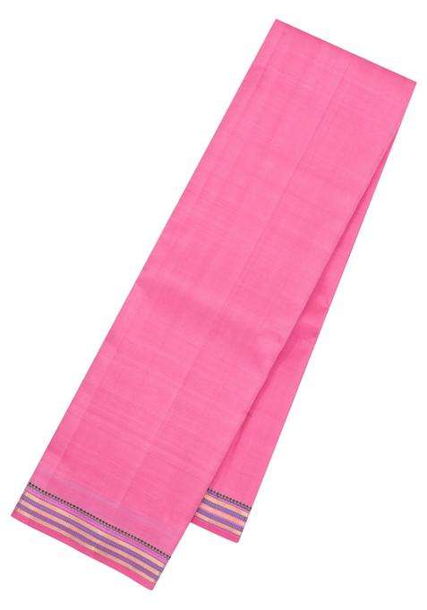 Bubblegum Pink Handloom Kanchipuram Silk Saree With Zari Border With Traditional Woven Design For Women