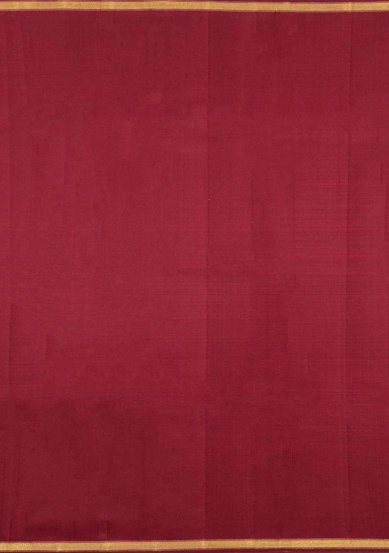 Maroon Handloom Kanchipuram Silk Saree With Raindrop Buttas With Buttas And Brocade Design For Women - Indya