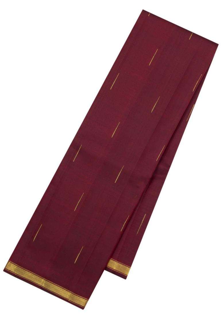 Dark Maroon Handloom Kanchipuram Silk Saree With Raindrop Buttas With Buttas And Brocade Design For Women - Indya