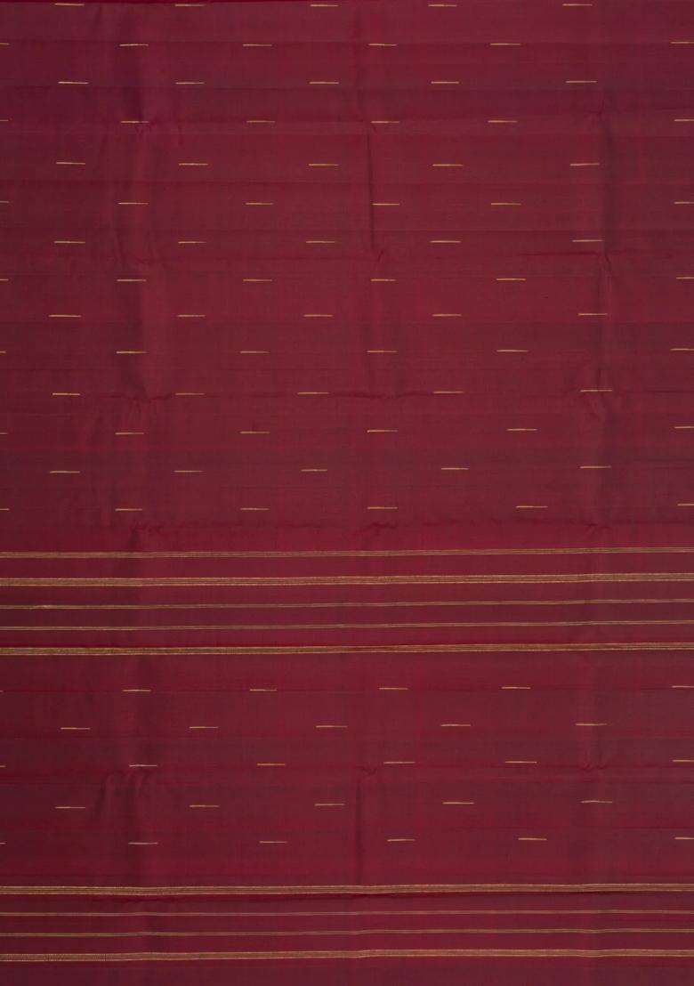 Dark Maroon Handloom Kanchipuram Silk Saree With Raindrop Buttas With Buttas And Brocade Design For Women - Indya