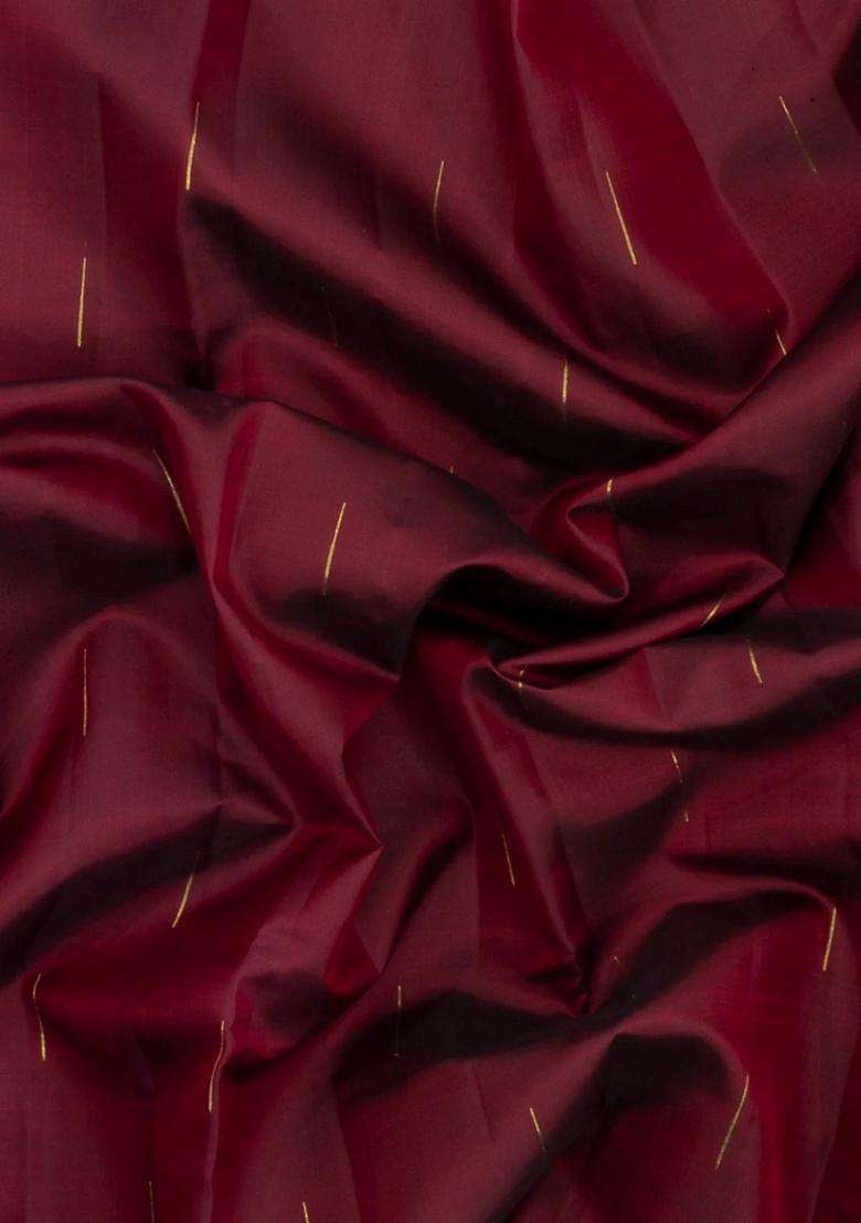 Dark Maroon Handloom Kanchipuram Silk Saree With Raindrop Buttas With Buttas And Brocade Design For Women - Indya