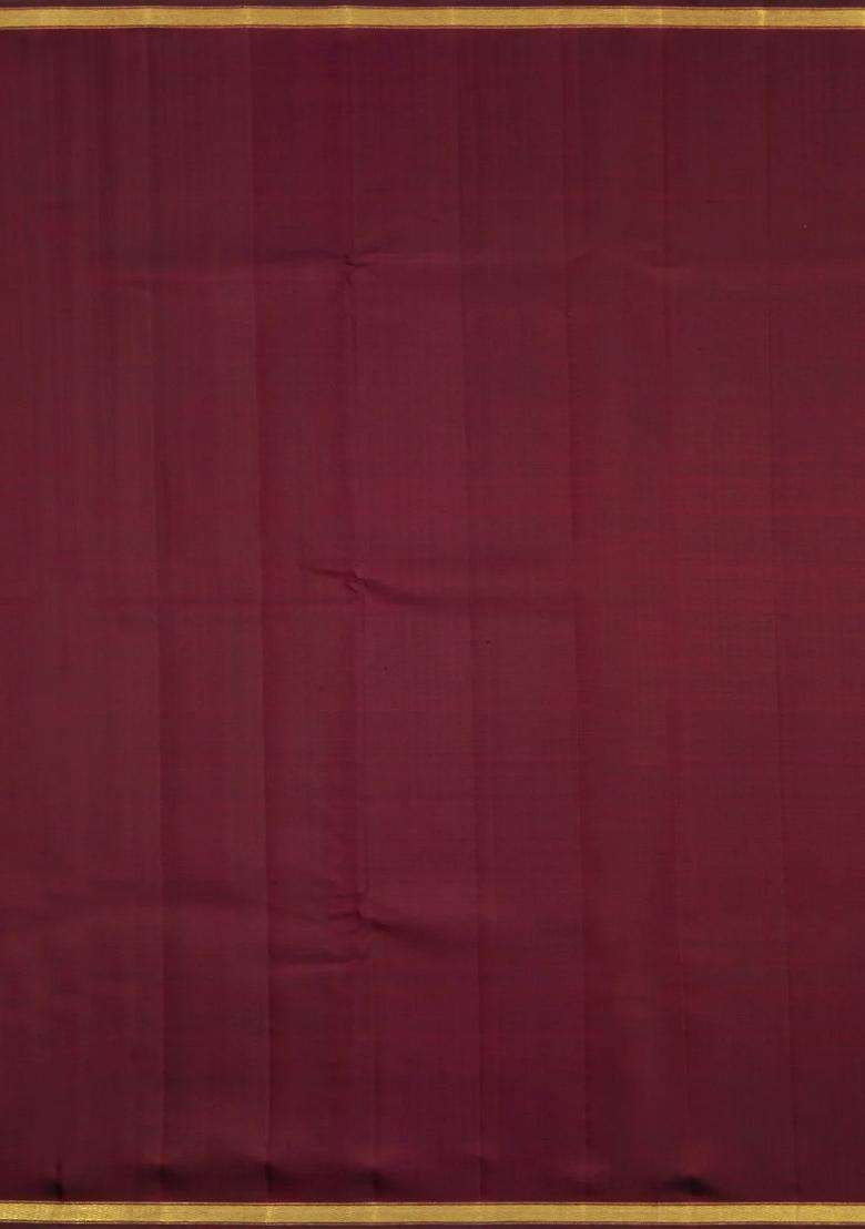 Dark Maroon Handloom Kanchipuram Silk Saree With Raindrop Buttas With Buttas And Brocade Design For Women - Indya