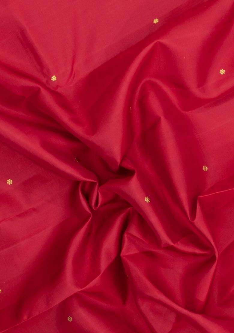 Crimson Handloom Kanchipuram Silk Saree With Raindrop Buttas With Buttas And Brocade Design For Women - Indya