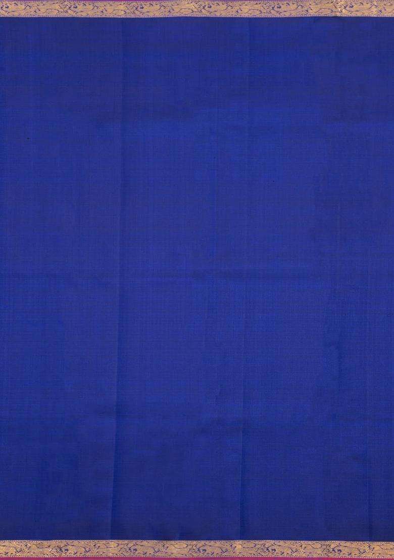 Blue Handloom Kanchipuram Silk Saree With Mango Buttas With Buttas And Brocade Design For Women - Indya