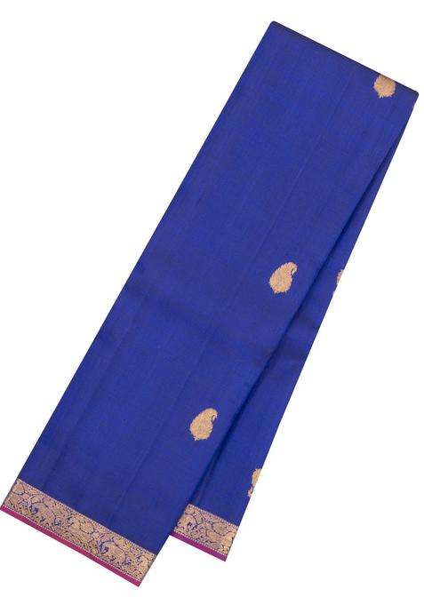 Blue Handloom Kanchipuram Silk Saree With Mango Buttas With Buttas And Brocade Design For Women