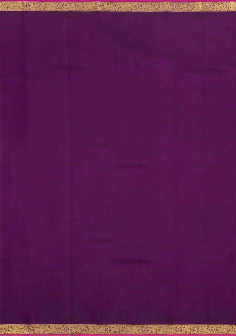 Dark Purple Handloom Kanchipuram Silk Saree With Mango Buttas With Buttas And Brocade Design For Women - Indya