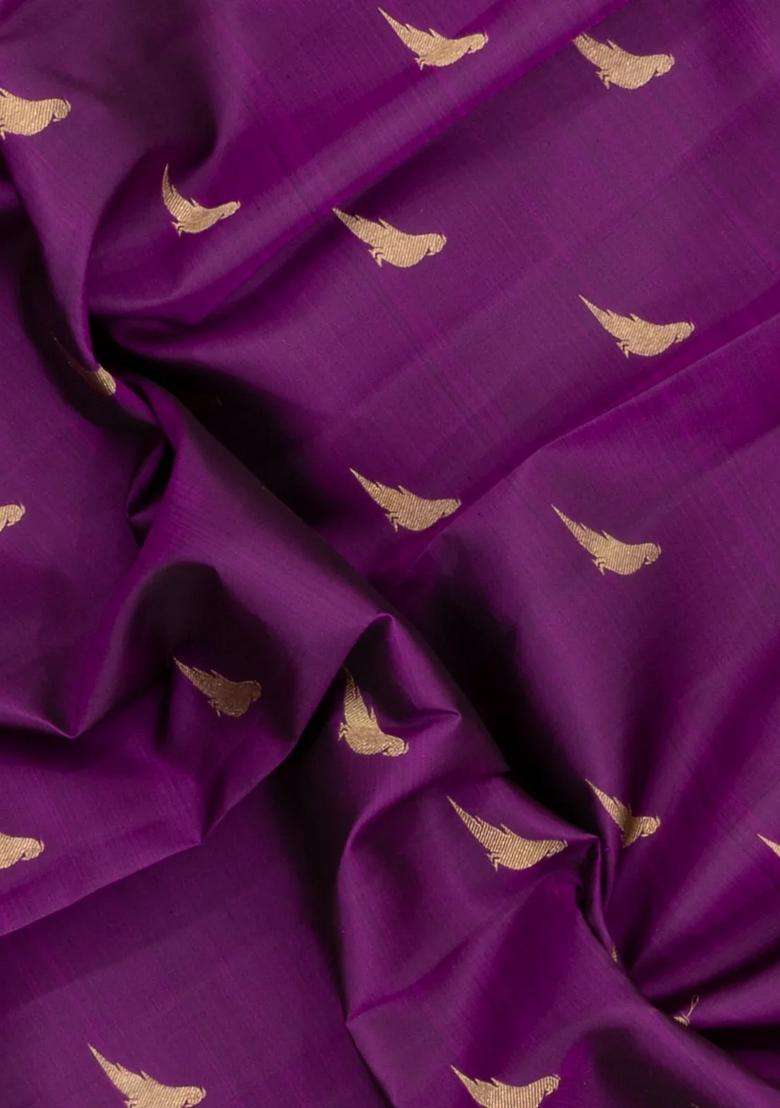 Purple Handloom Korvai Kanchipuram Silk Saree With Zari Buttas With Korvai And Temple Border Design For Women - Indya