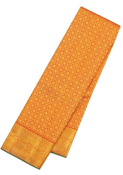 Rust Handloom Kanchipuram Silk Saree With Floral Zari Motifs With Buttas And Brocade Design For Women