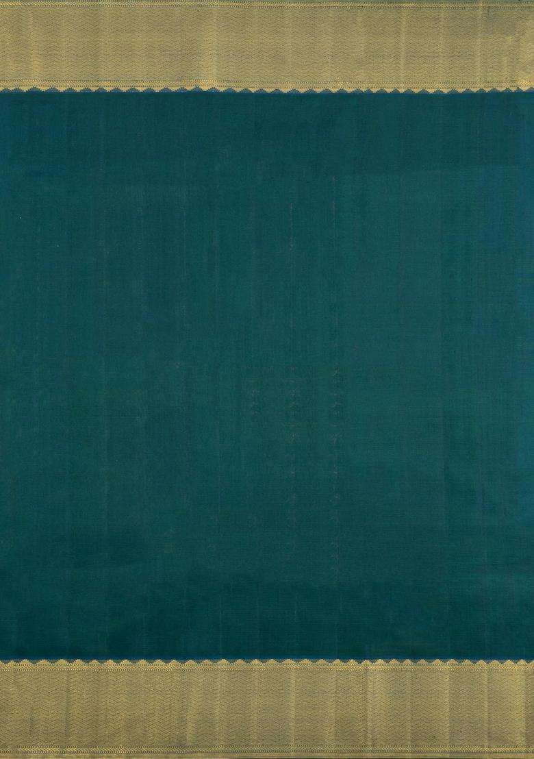 Mint Green Handloom Korvai Kanchipuram Silk Saree With Zari Checks With Korvai And Temple Border Design For Women - Indya