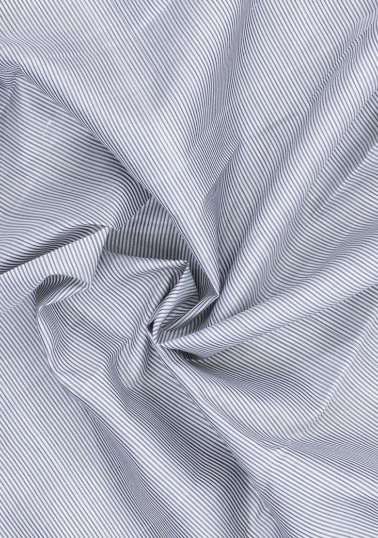 Grey Handloom Korvai Kanchipuram Silk Saree With Stripes With Korvai And Temple Border Design For Women - Indya