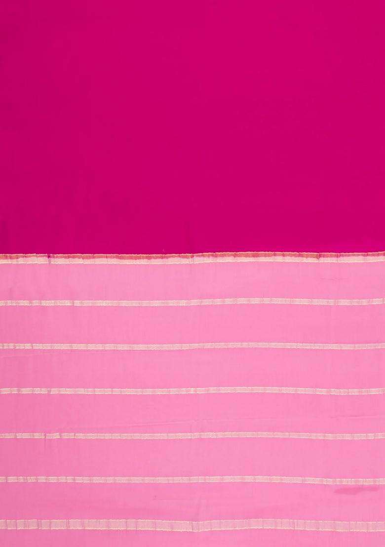 Pink Woven Mysore Silk Crepe Saree With Contrast Border With Traditional Woven Design For Women - Indya