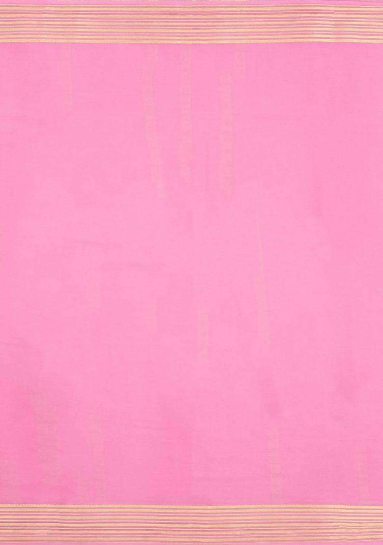Pink Woven Mysore Silk Crepe Saree With Contrast Border With Traditional Woven Design For Women - Indya