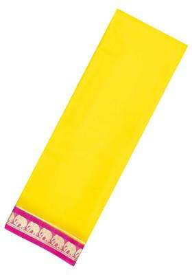 Lime Yellow Lemon Yellow Woven Mysore Silk Crepe Saree With Contrast Border With Traditional Woven Design For Women
