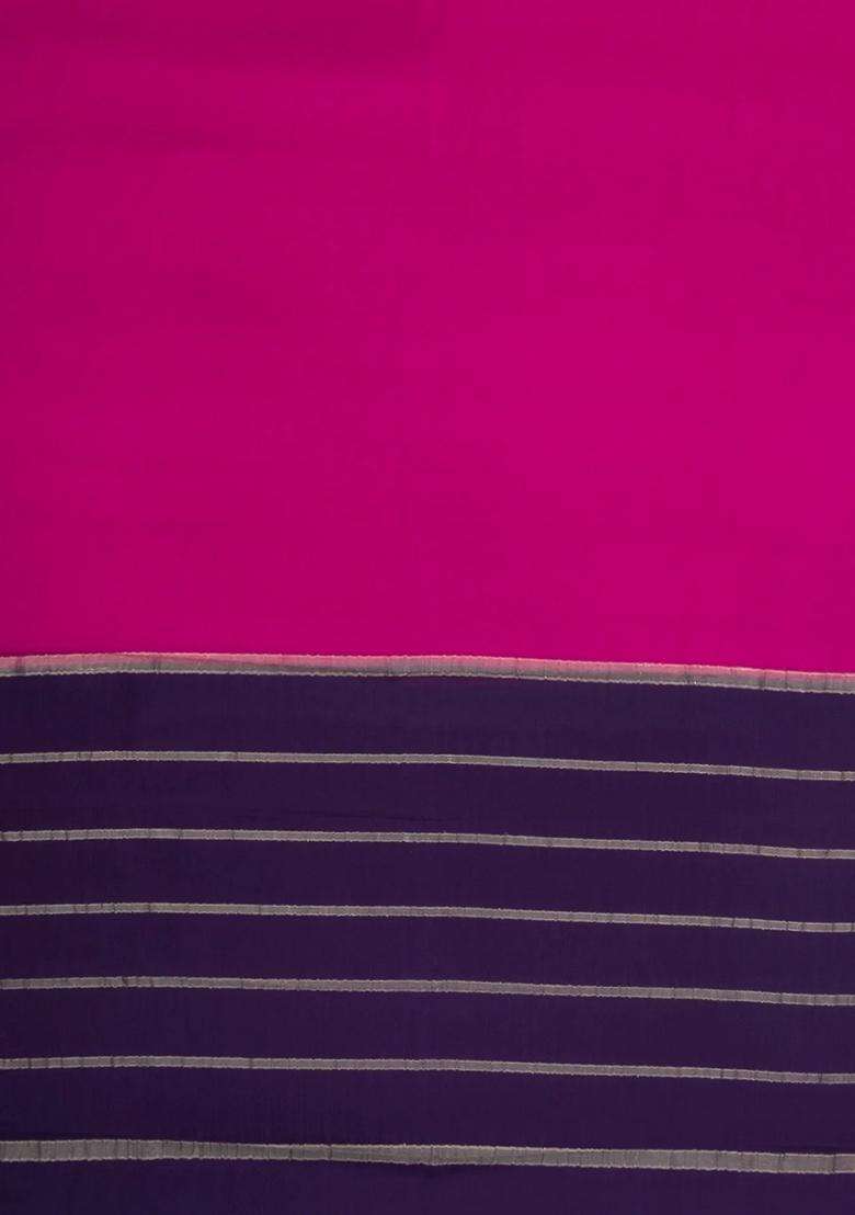 Magenta Woven Mysore Silk Crepe Saree With Contrast Border With Traditional Woven Design For Women - Indya