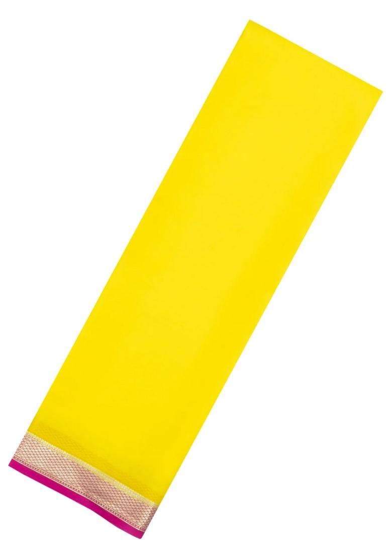 Lime Yellow Lemon Yellow Woven Mysore Silk Crepe Saree With Contrast Border With Traditional Woven Design For Women - Indya