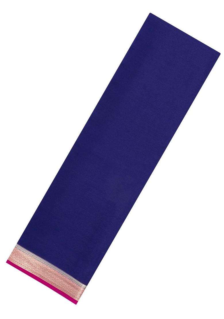 Navy Blue Woven Mysore Silk Crepe Saree With Contrast Border With Traditional Woven Design For Women - Indya