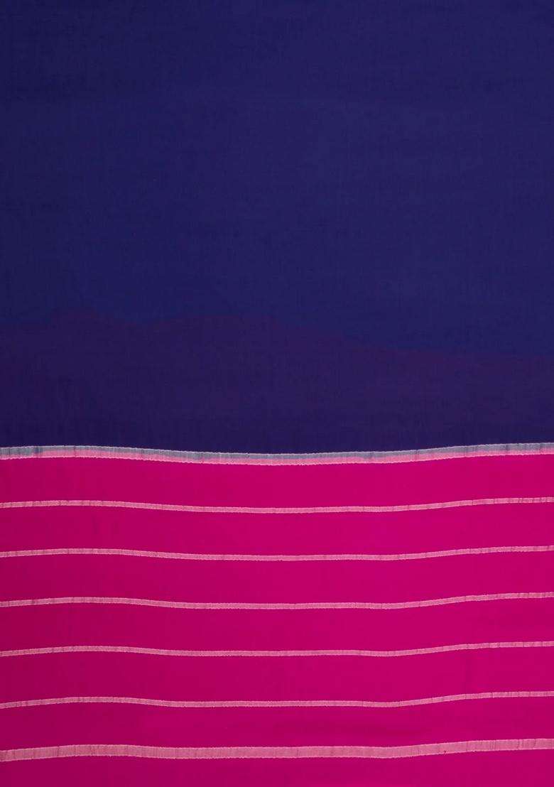 Navy Blue Woven Mysore Silk Crepe Saree With Contrast Border With Traditional Woven Design For Women - Indya