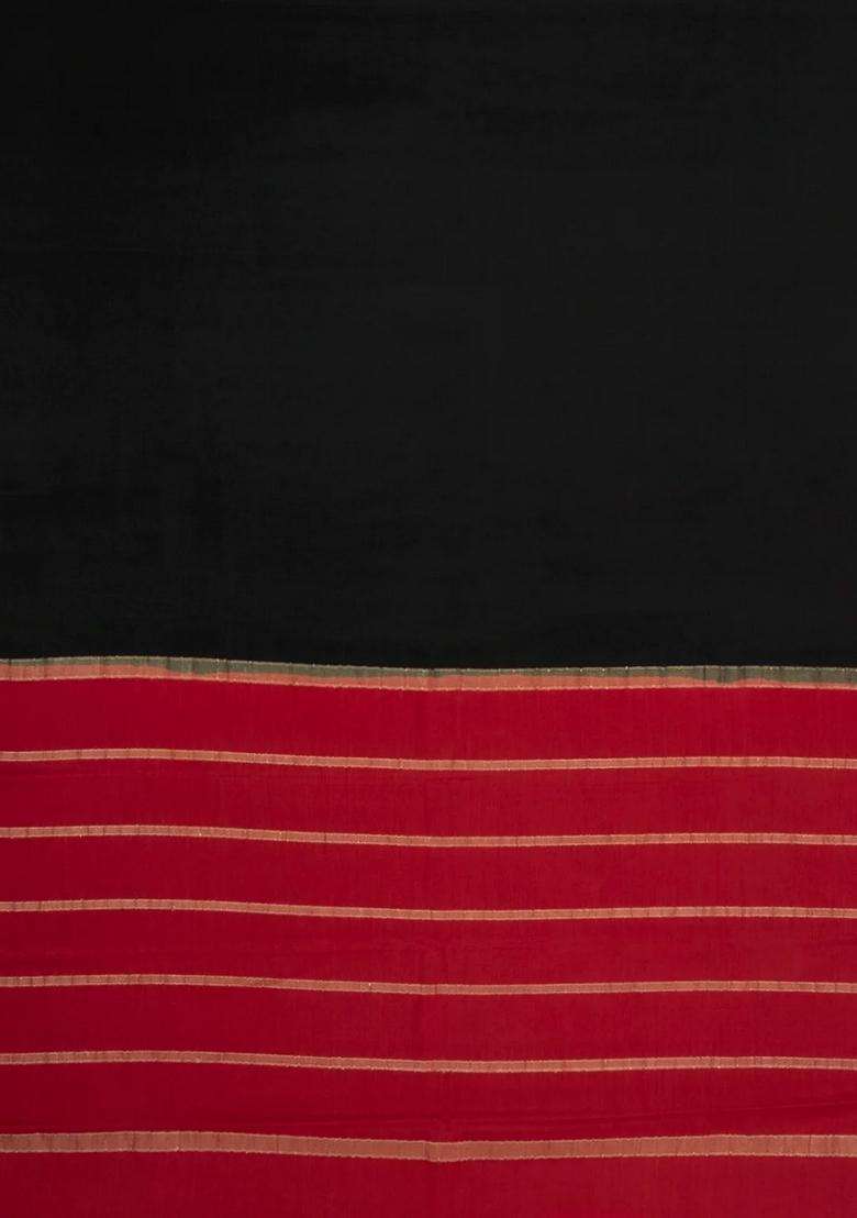 Black Woven Mysore Silk Crepe Saree With Contrast Border With Traditional Woven Design For Women - Indya