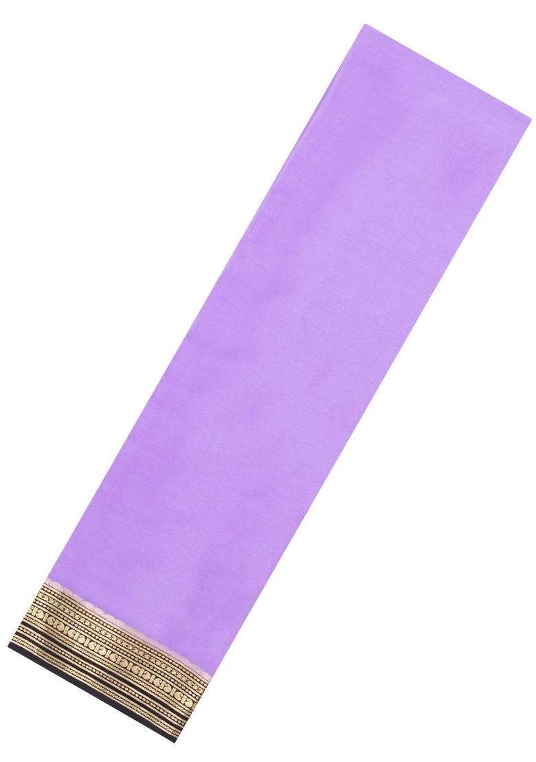 Lavander Lavender Woven Mysore Silk Crepe Saree With Contrast Border With Traditional Woven Design For Women - Indya