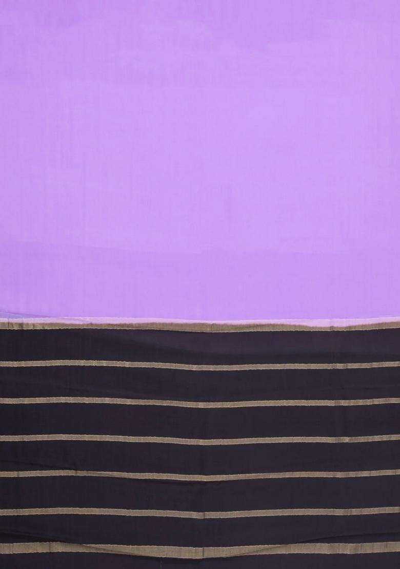 Lavander Lavender Woven Mysore Silk Crepe Saree With Contrast Border With Traditional Woven Design For Women - Indya