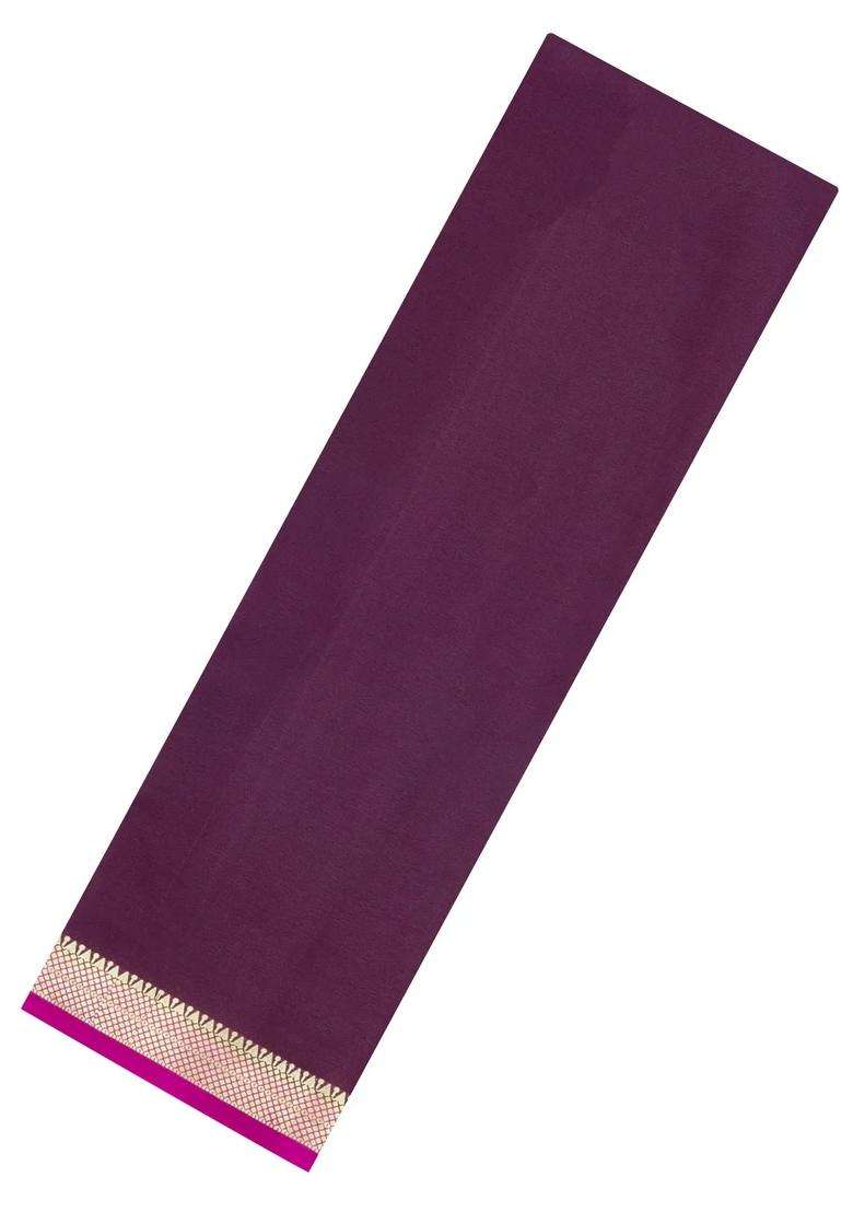 Burgundy Burugndy Woven Mysore Silk Crepe Saree With Contrast Border With Traditional Woven Design For Women - Indya