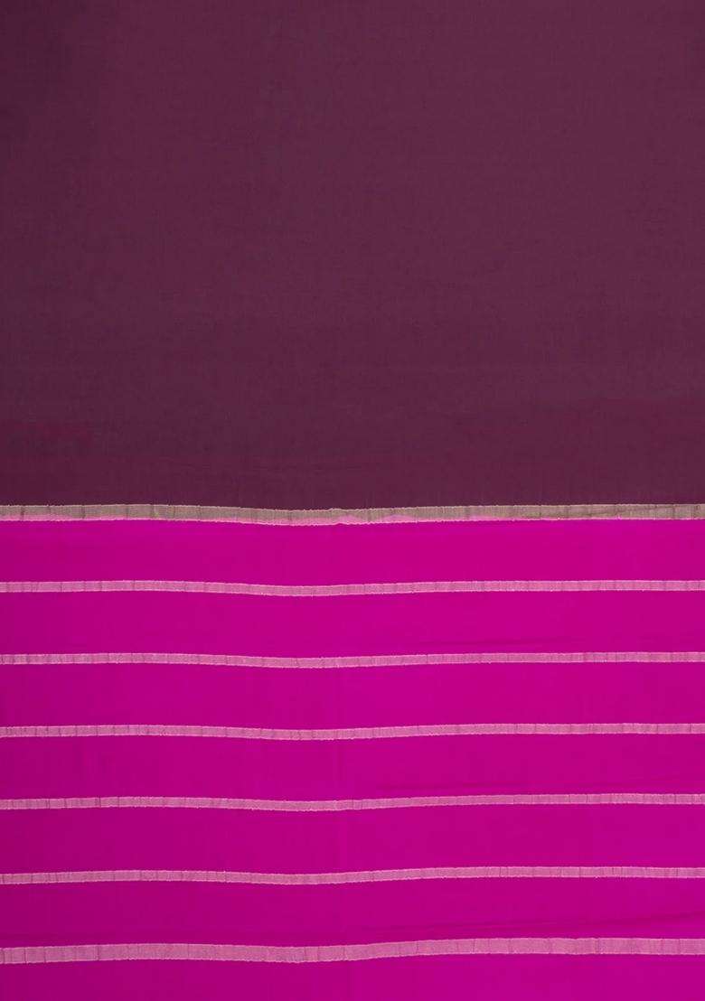 Burgundy Burugndy Woven Mysore Silk Crepe Saree With Contrast Border With Traditional Woven Design For Women - Indya
