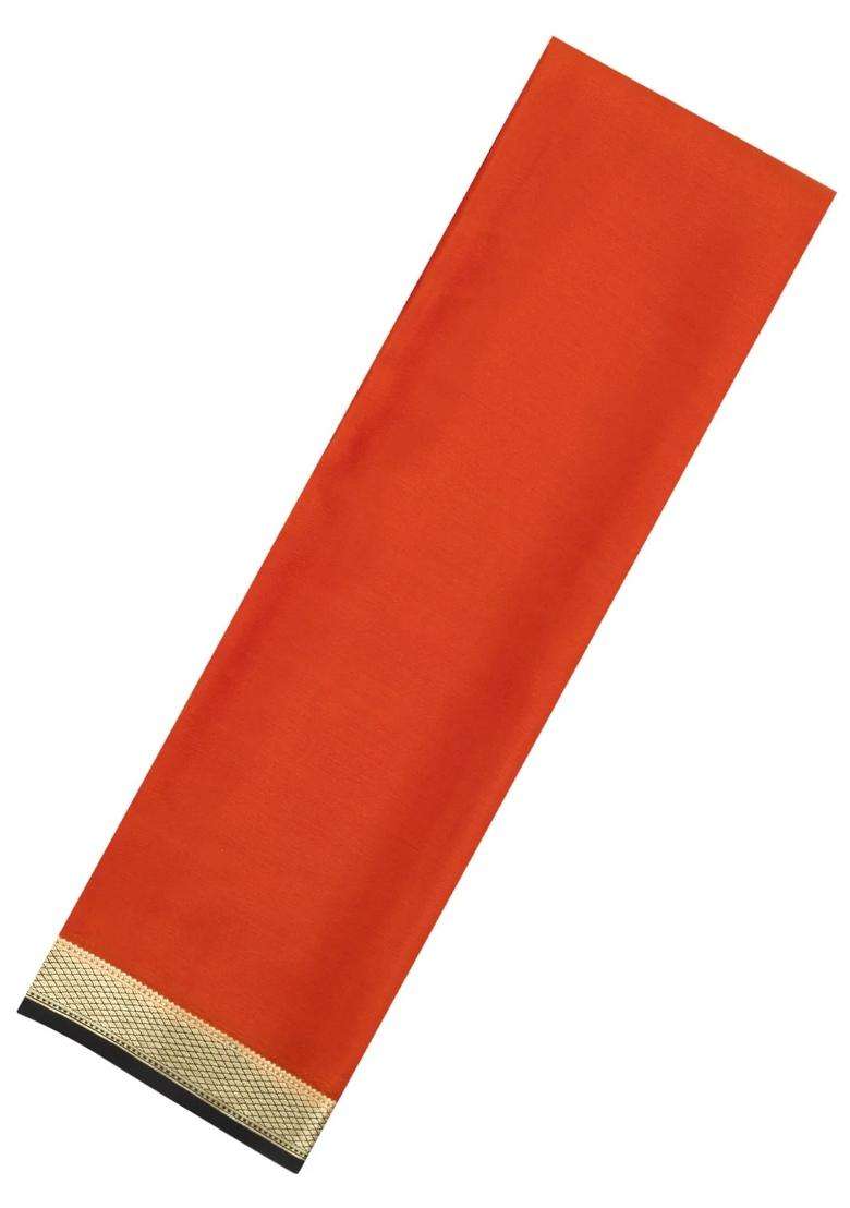 Red Woven Mysore Silk Crepe Saree With Contrast Border With Traditional Woven Design For Women - Indya