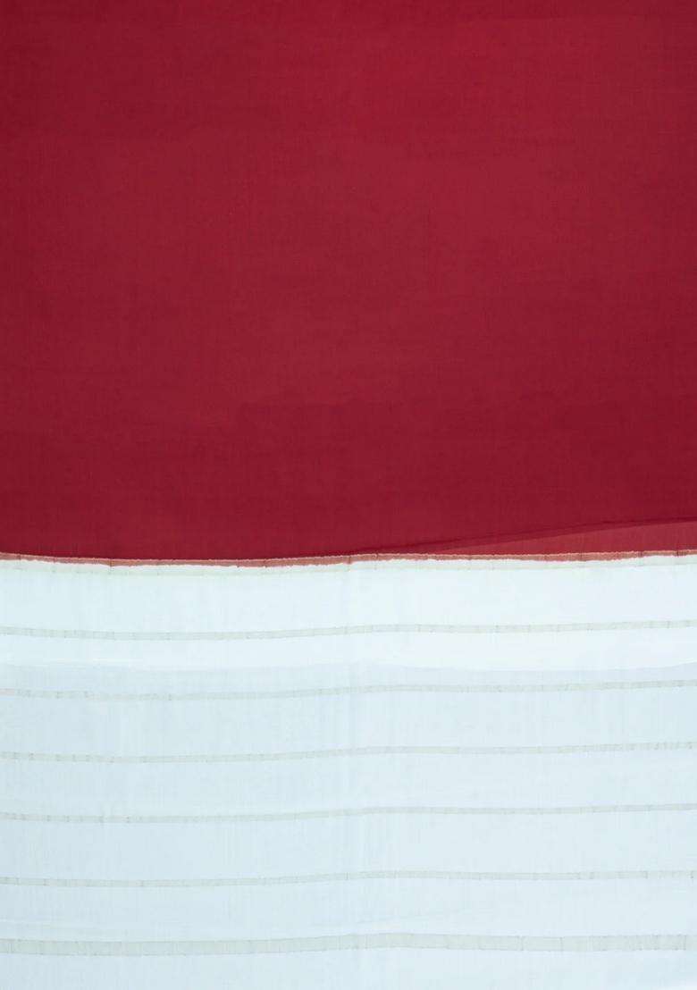 Crimson Woven Mysore Silk Crepe Saree With Contrast Border With Traditional Woven Design For Women - Indya