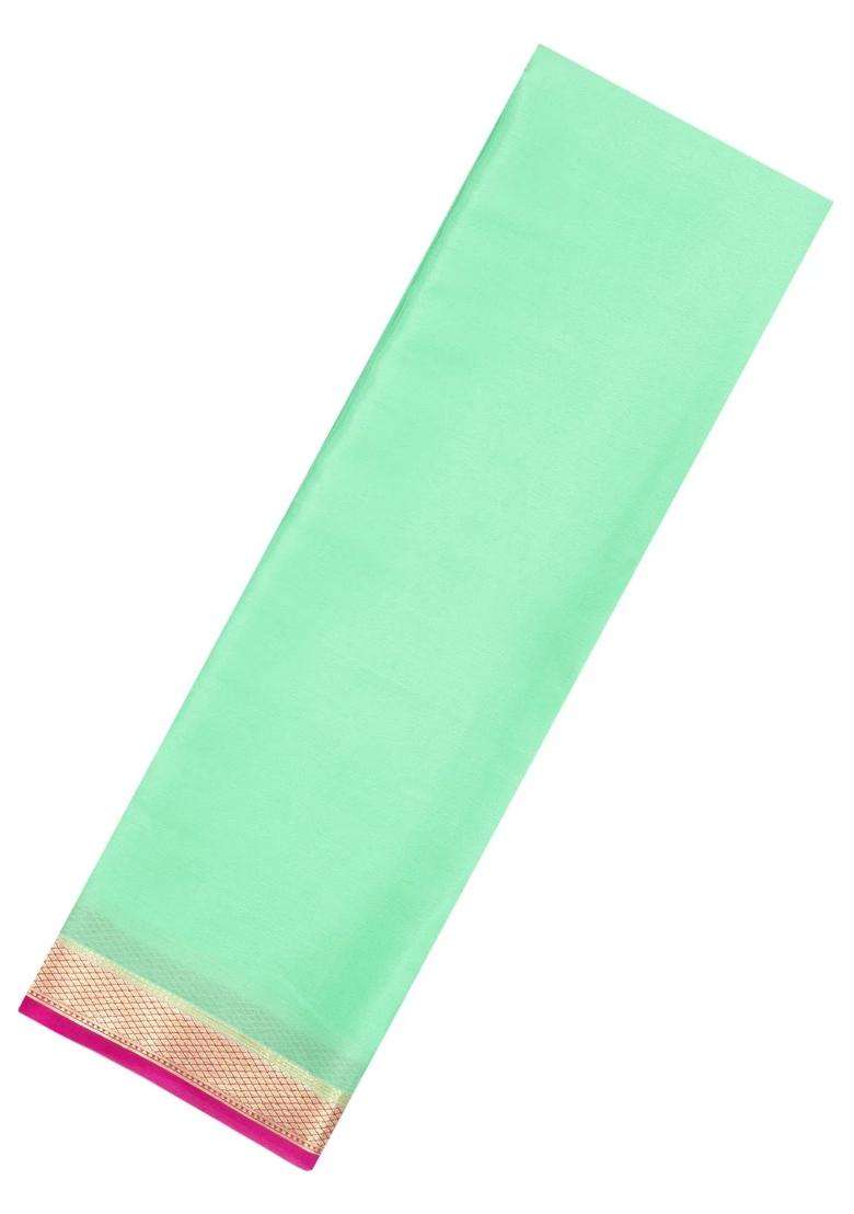 Aquamarine Woven Mysore Silk Crepe Saree With Contrast Border With Traditional Woven Design For Women - Indya