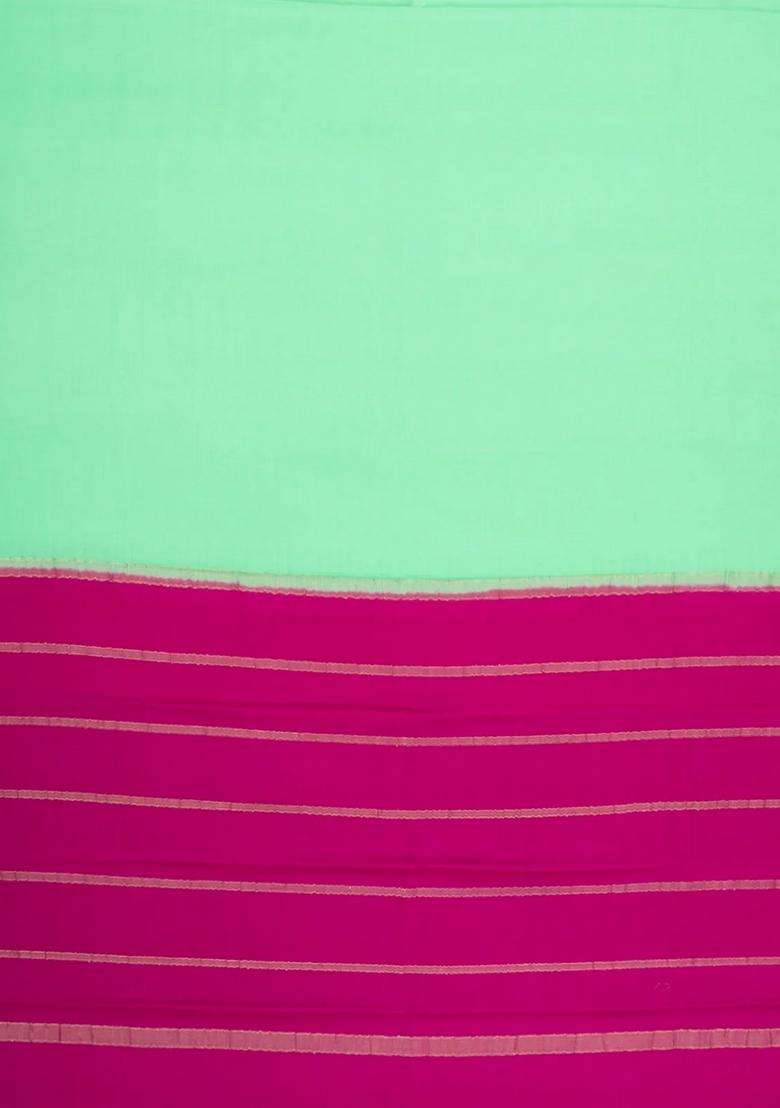 Aquamarine Woven Mysore Silk Crepe Saree With Contrast Border With Traditional Woven Design For Women - Indya