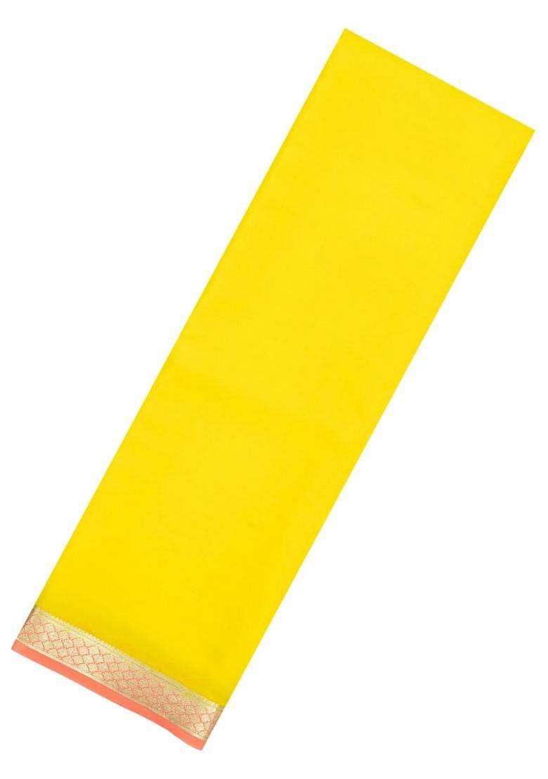Yellow Woven Mysore Silk Crepe Saree With Contrast Border With Traditional Woven Design For Women - Indya
