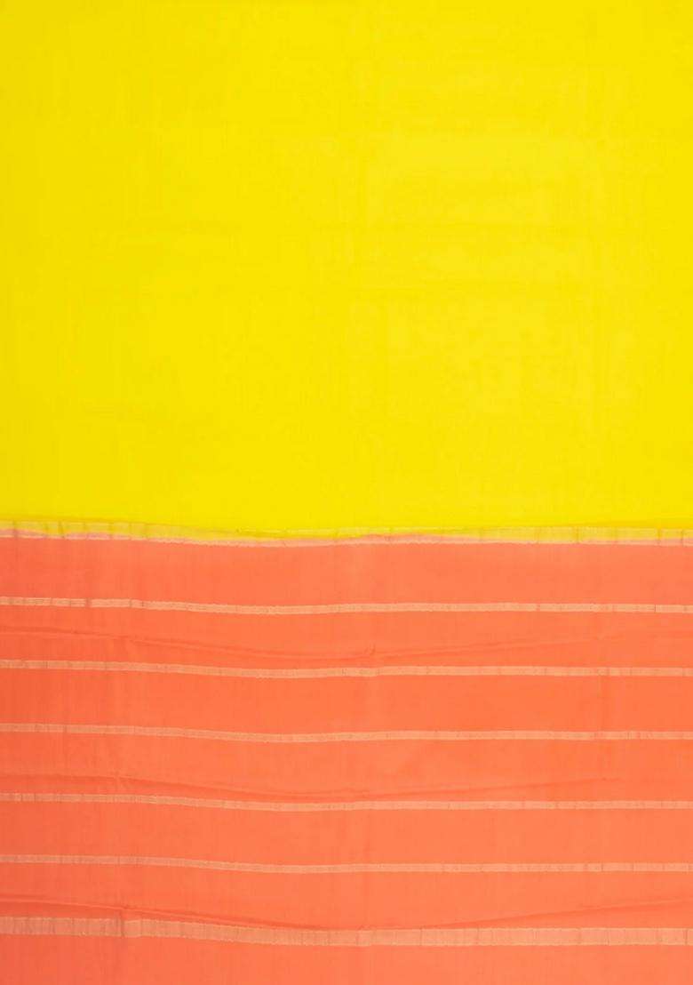 Yellow Woven Mysore Silk Crepe Saree With Contrast Border With Traditional Woven Design For Women - Indya