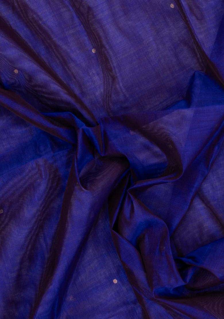 Violet Handloom Silk Cotton Saree With Zari Buttas Contrast Border With Buttas And Brocade Design For Women - Indya