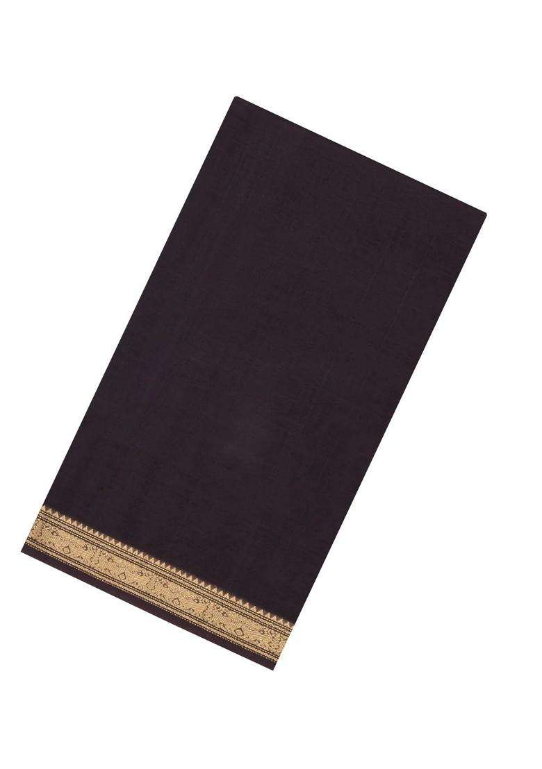 Black Handloom Silk Cotton Saree With Zari Border With Traditional Woven Design For Women - Indya