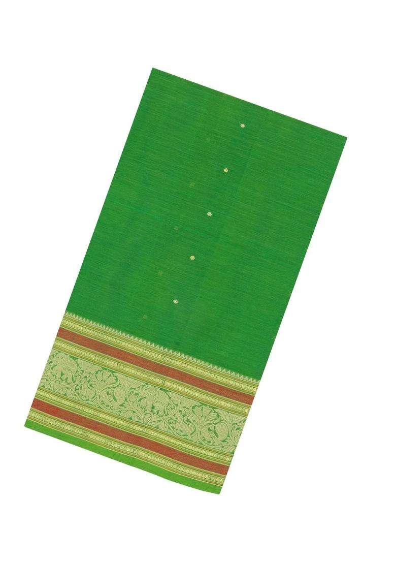 Light Green Handloom Silk Cotton Saree With Buttas With Buttas And Brocade Design For Women - Indya