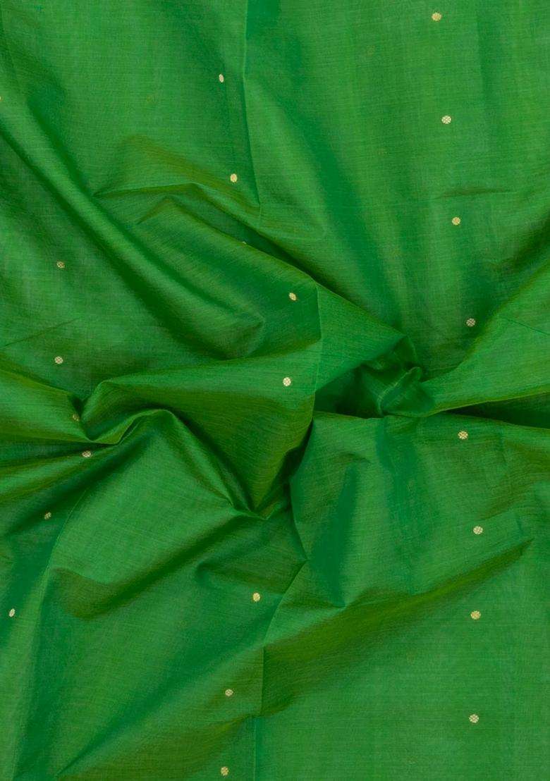 Light Green Handloom Silk Cotton Saree With Buttas With Buttas And Brocade Design For Women - Indya