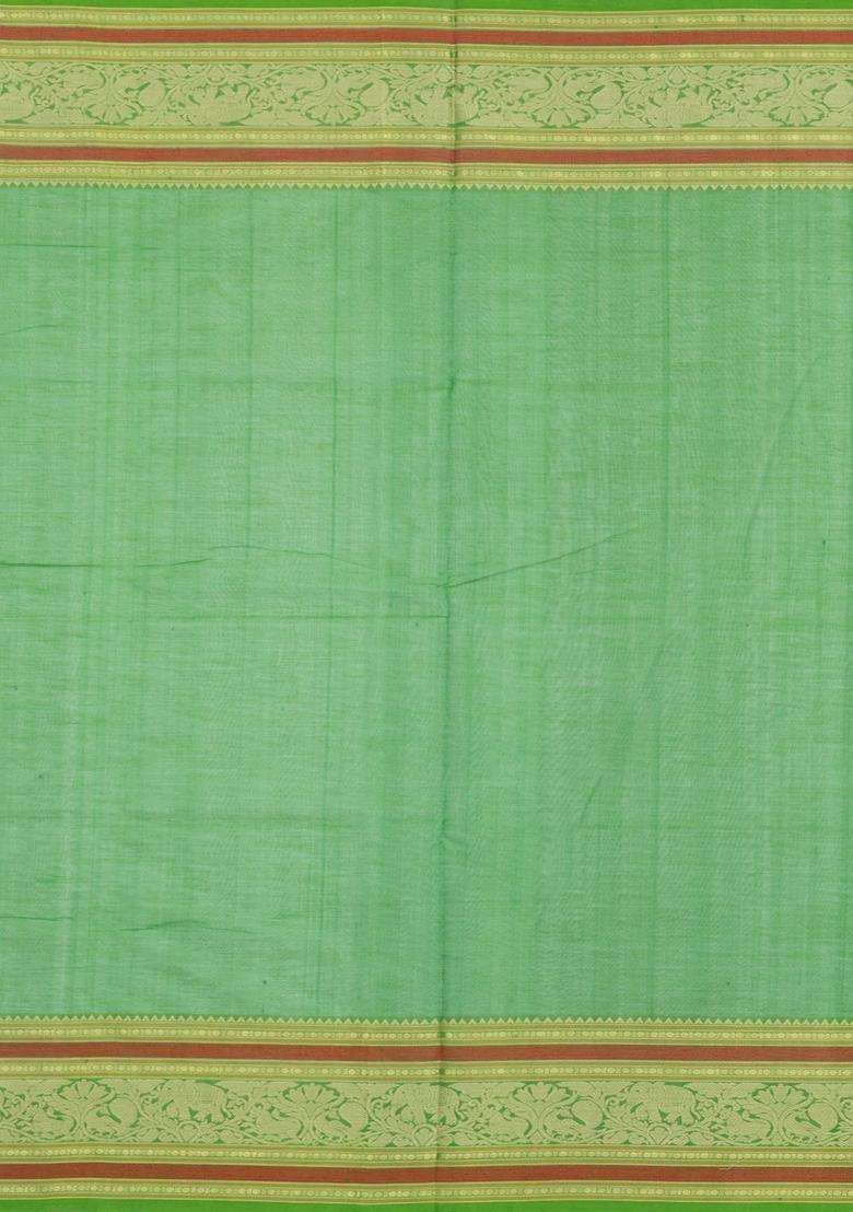 Light Green Handloom Silk Cotton Saree With Buttas With Buttas And Brocade Design For Women - Indya
