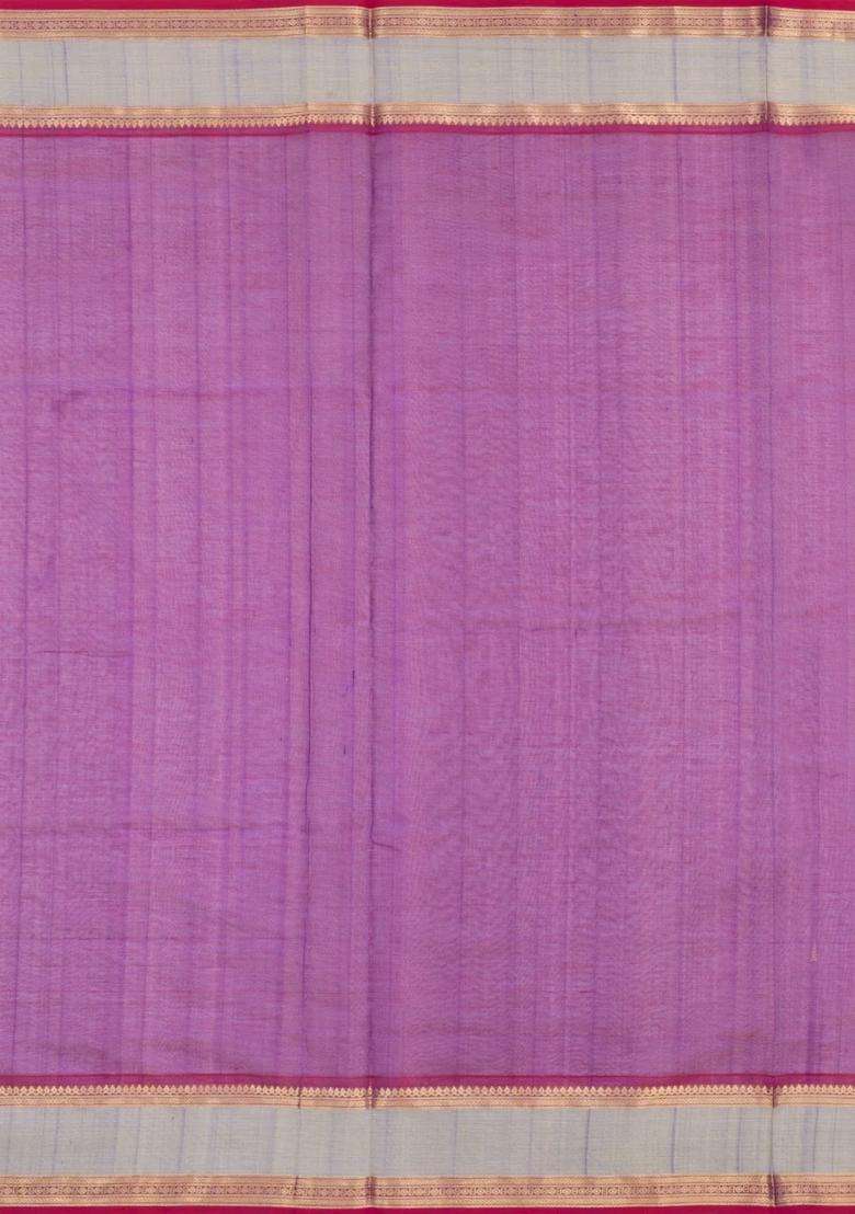 Magenta Handloom Silk Cotton Saree With Zari Buttas Contrast Border With Buttas And Brocade Design For Women - Indya