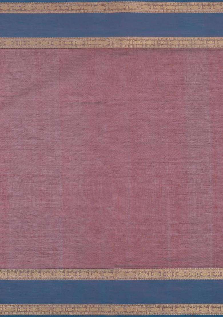 Maroon Handloom Silk Cotton Saree With Zari Buttas Contrast Border With Buttas And Brocade Design For Women - Indya