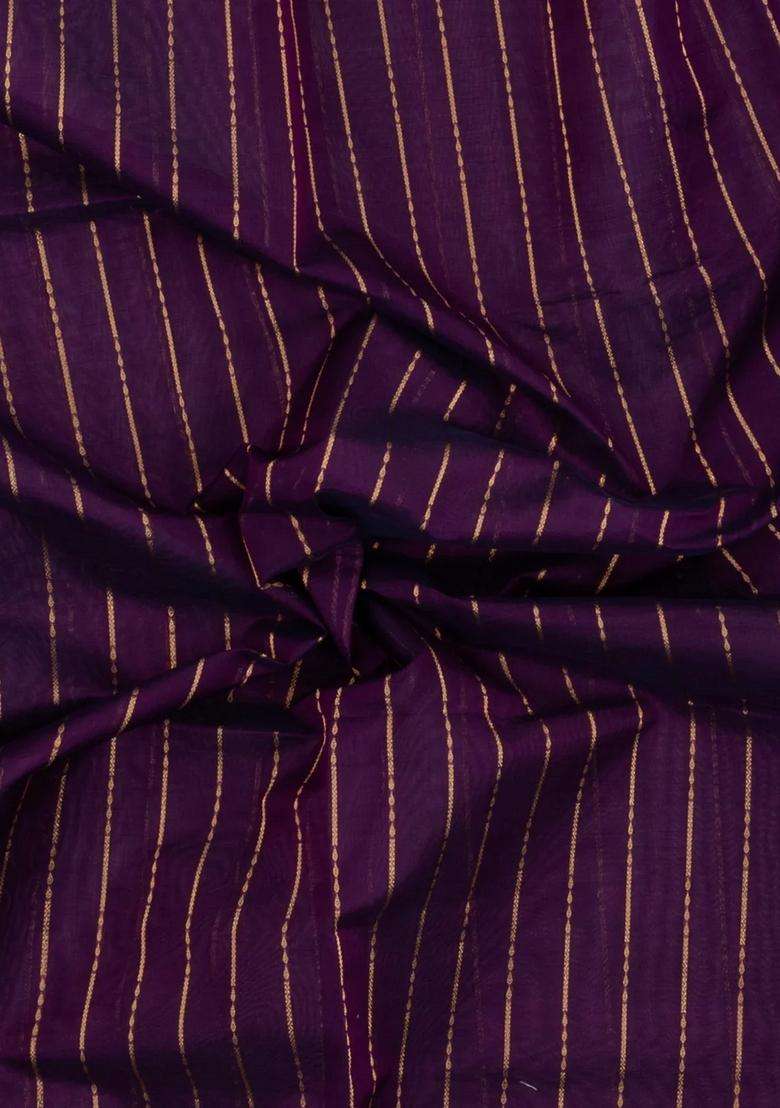 Dark Purple Handloom Silk Cotton Saree With Zari Stripes With Checks And Stripes Design For Women - Indya