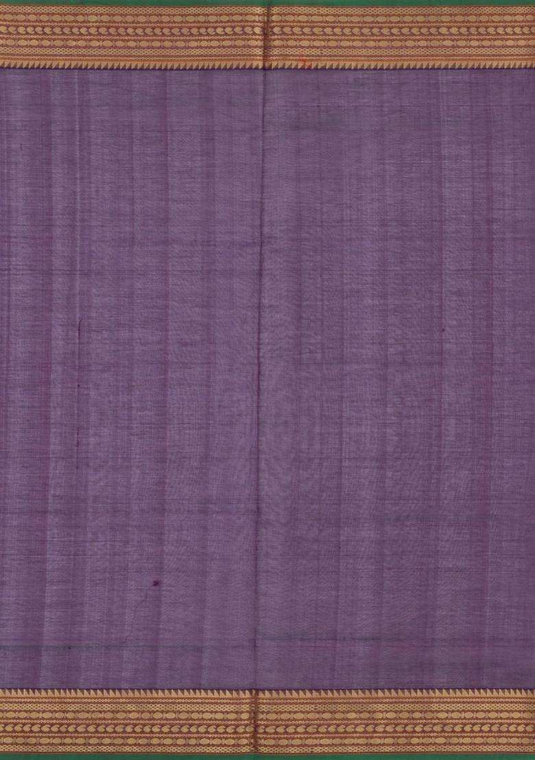 Dark Purple Handloom Silk Cotton Saree With Zari Stripes With Checks And Stripes Design For Women - Indya