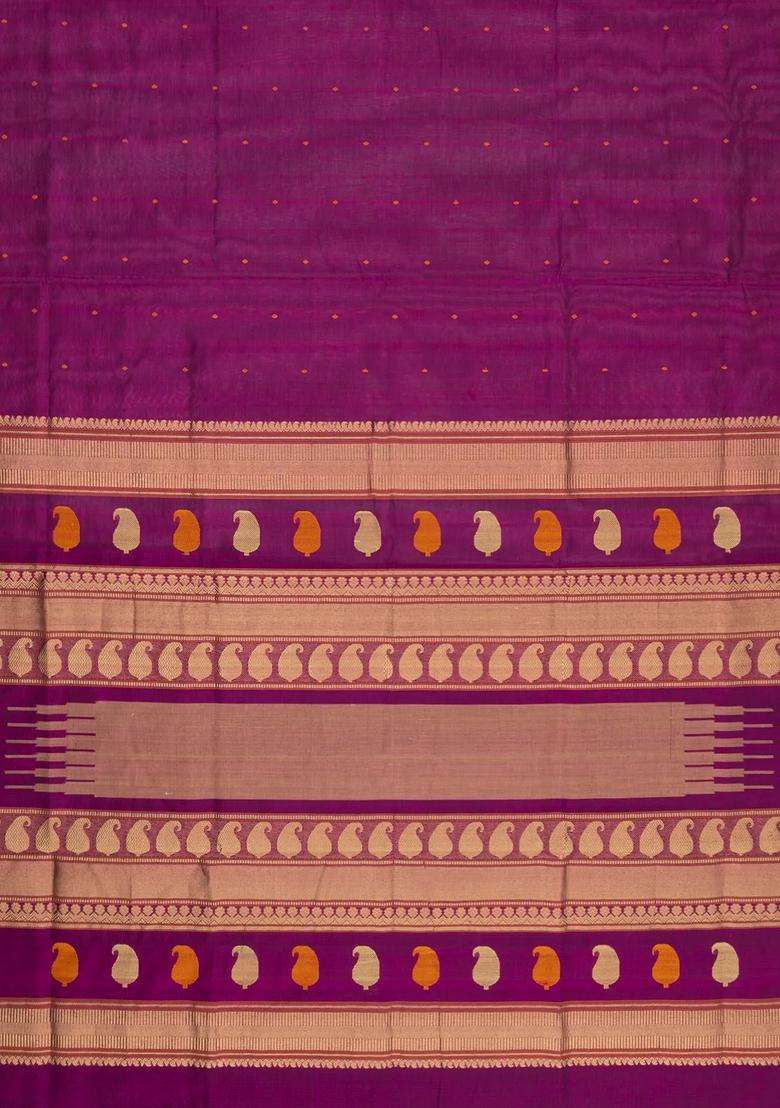 Magenta Handloom Silk Cotton Saree With Zari Border With Buttas And Brocade Design For Women - Indya